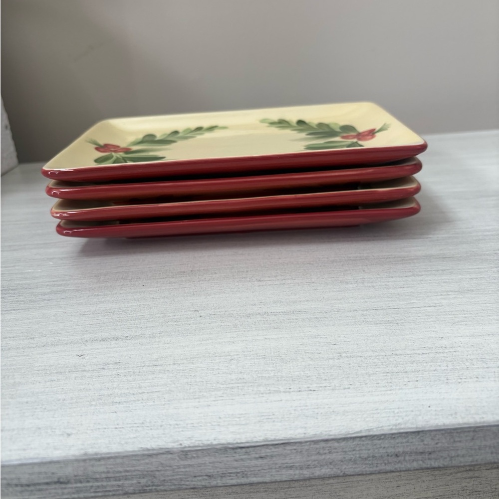 Festive Rectangular Plates with Holly Design